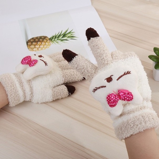 Dames winterhandschoenen met dierenprint crème