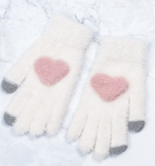 Dames winterhandschoenen met hart wit