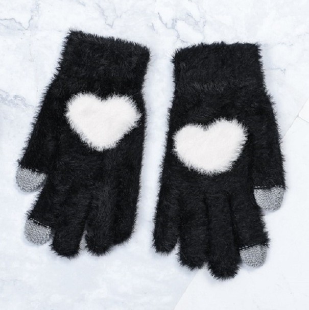 Dames winterhandschoenen met hart zwart