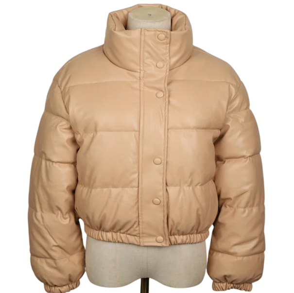 Dames winterjas Hoge kraag Ritssluiting en knopen Warme polyester uitvoering Elegante wintermantel Comfortabele jas voor koude periodes beige S