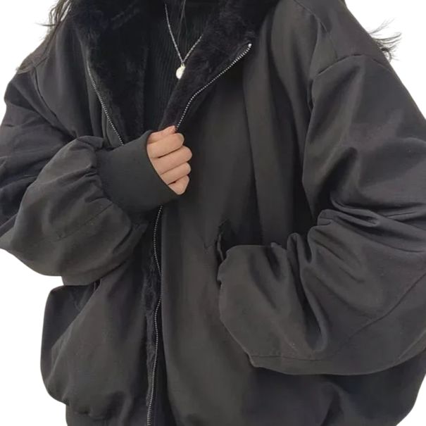 Dames winterjas Kapuze Rits Warme pluche voering Polyester uitvoering Handzakken Warme comfortabele jas voor de winterperiode zwart XS