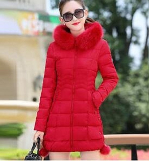 Dames winterjas met bont A1959 rood L