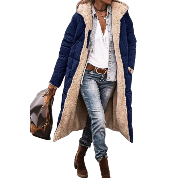 Dames winterjas met bont donkerblauw L