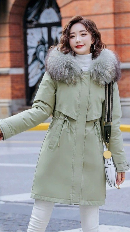 Dames winterjas met bont P1658 lichtgroen XXL