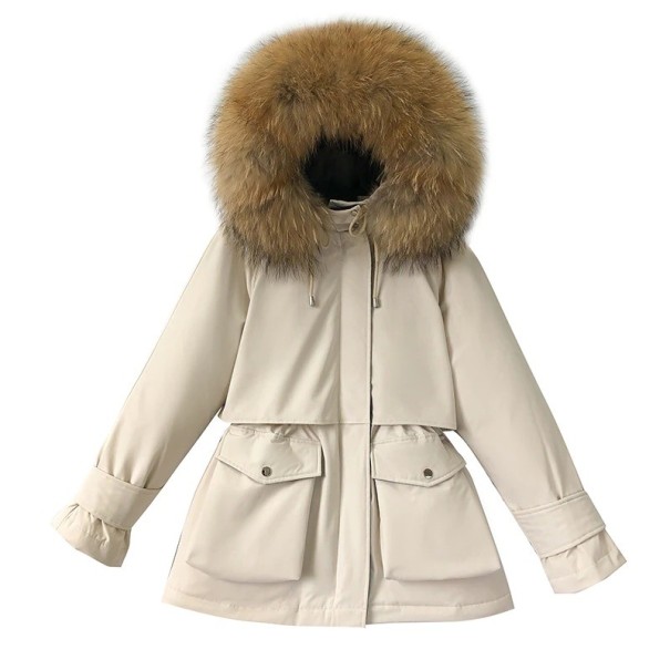 Dames winterjas met bont P1800 beige L