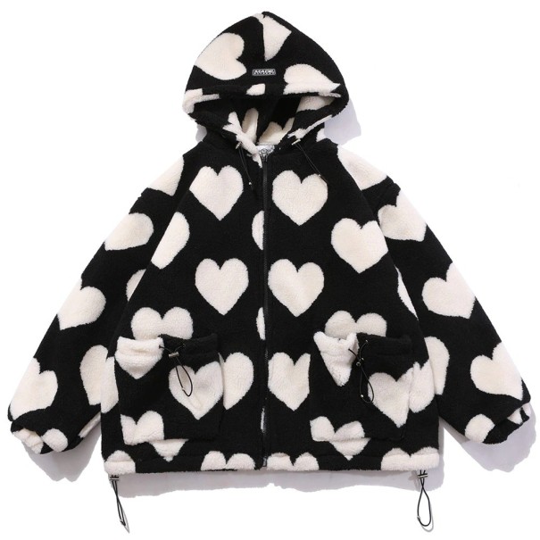 Dames winterjas met hartjes F1047 zwart S