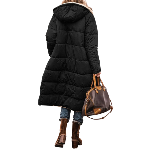Dames winterjas Omkeerbaar met bont Ritssluiting Kapuze Polyester nylon Warme comfortabele jas 2-in-1 Stijlvolle wintermantel voor koude periodes zwart XXL