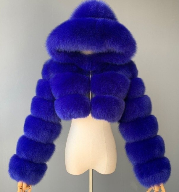 Dames winterjas van imitatiebont P1481 blauw XS