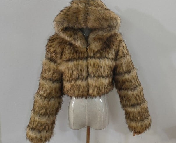 Dames winterjas van imitatiebont P1481 bruin L