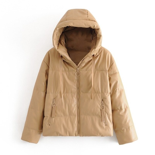 Dames winterjas van imitatieleer P1794 beige XS