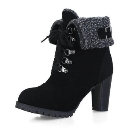 Dames winterlaarzen met bont op de hak J837 zwart 38