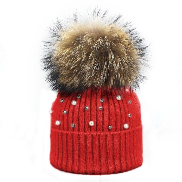 Dames wintermuts met parels rood