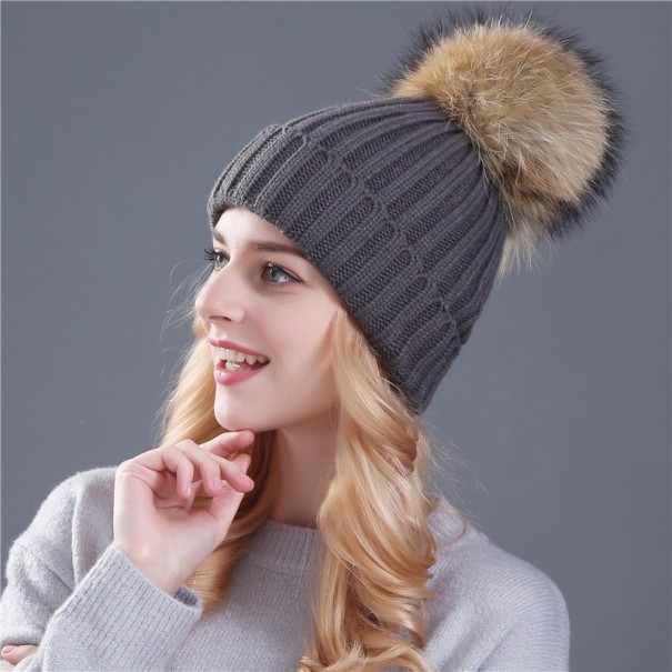 Dames wintermuts met pompon donkergrijs