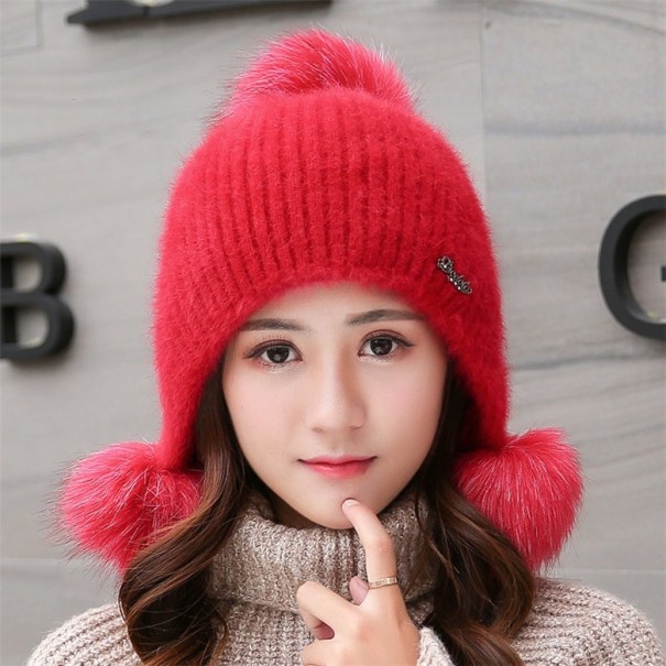 Dames wintermuts met pompons A1 rood