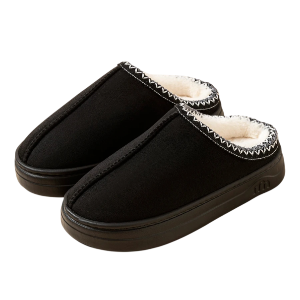 Dames winterpantoffels met bont Elegante pantoffels van imitatieleer Warme zachte pantoffels Stijlvolle schoenen voor de winter Comfortabele voering zwart 42-43