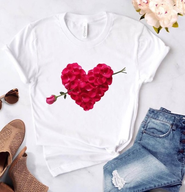Dames wit T-shirt met hartjesprint XS 3