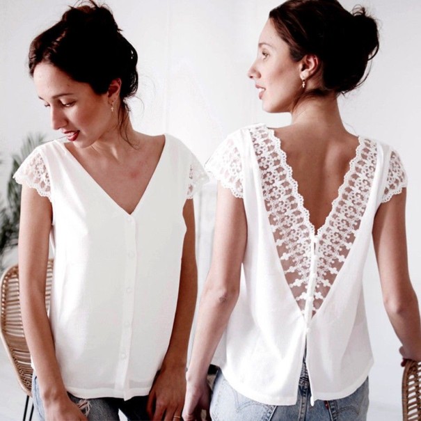 Dames witte blouse met kant B72 L
