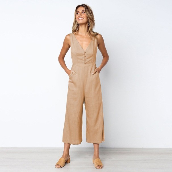 Dames zomer driekwart jumpsuit A2091 kaki M