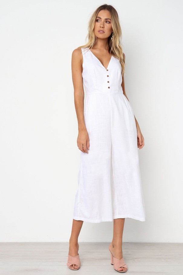 Dames zomer driekwart jumpsuit A2091 wit S