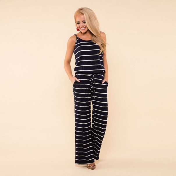 Dames zomer gestreepte jumpsuit A2023 donkerblauw L