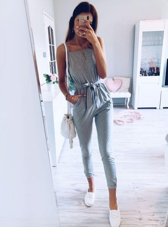 Dames zomer jumpsuit met bandjes A2063 grijs XL