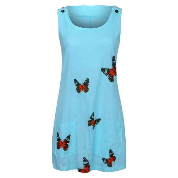 Dames zomerjurk met vlinders blauw XL