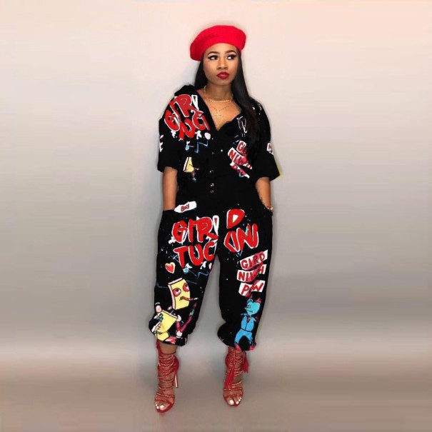 Dames zomeroverall met print A2100 zwart XS