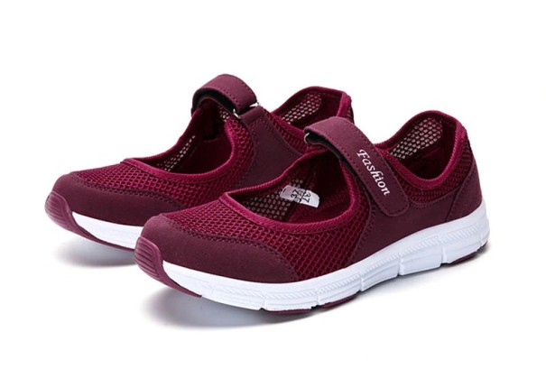 Dames zomerschoenen met klittenband wijnrood 39