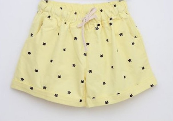 Dames zomershort met katten J3195 geel