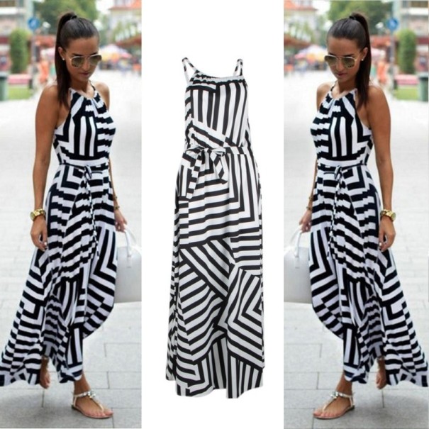 Dames zwart-witte lange jurk met print M