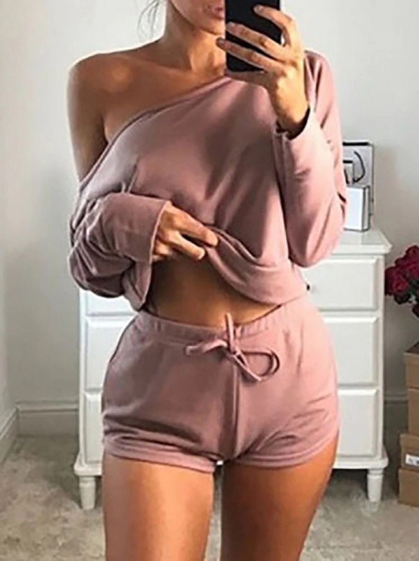 Damesæt - Top og shorts rosa S