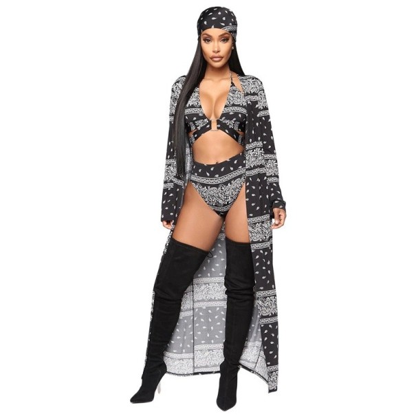 Damesbikini, cover-up en sjaal zwart L