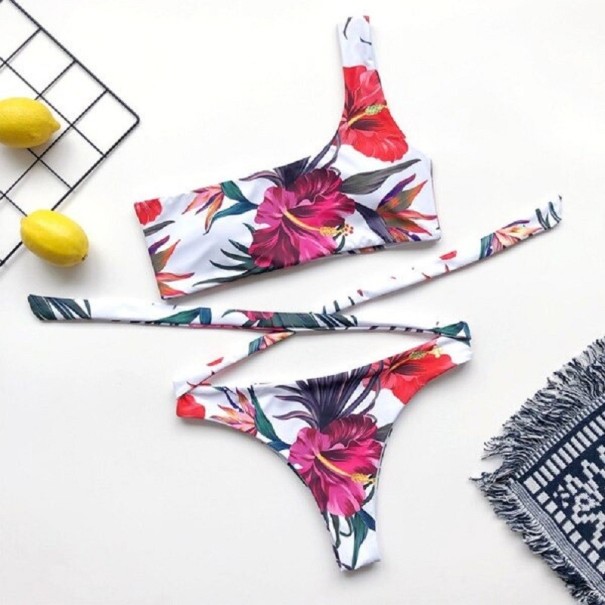 Damesbikini met bloemen P558 wit S