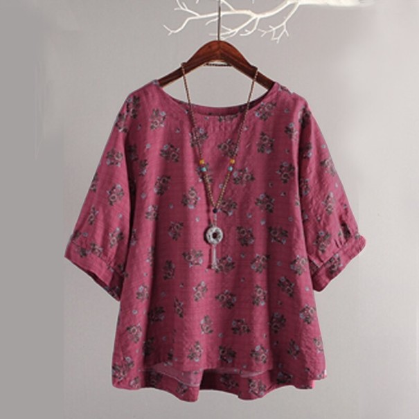 Damesblouse met bloemen Brunela donkerroze 4XL