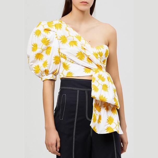 Damesblouse met bloot schouder Alex geel S