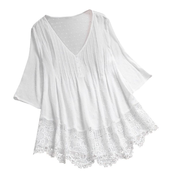Damesblouse met kant A158 wit 3XL