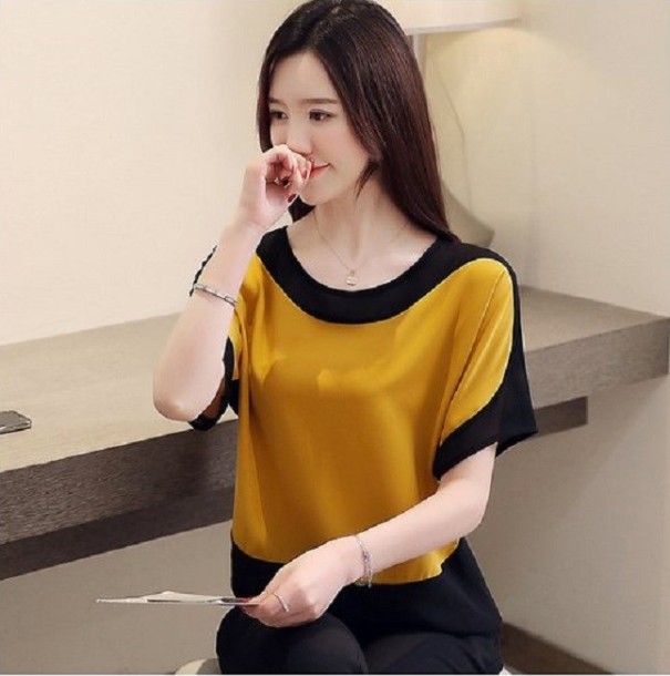 Damesblouse met korte mouwen geel XS