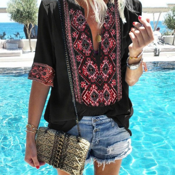 Damesblouse met ornamentprint zwart XS