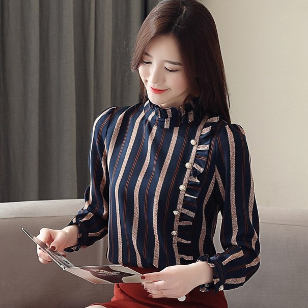 Damesblouse met parels A884 donkerblauw M