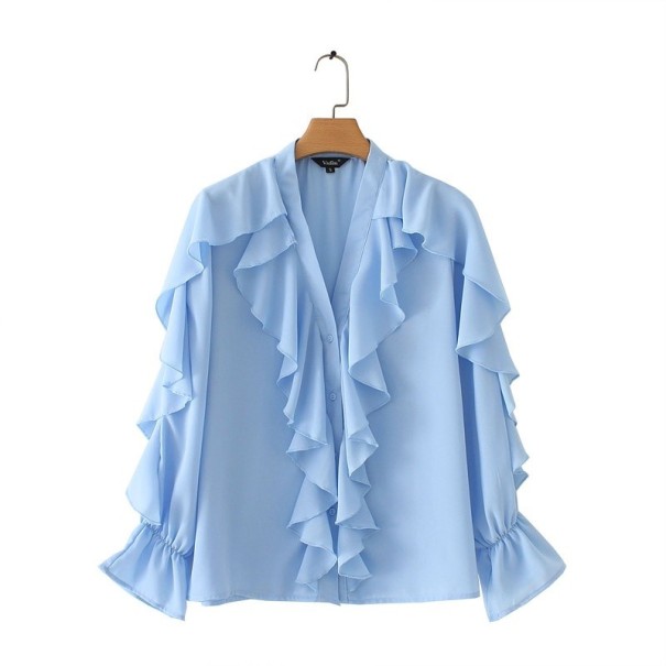 Damesblouse met ruches Evelina lichtblauw XL
