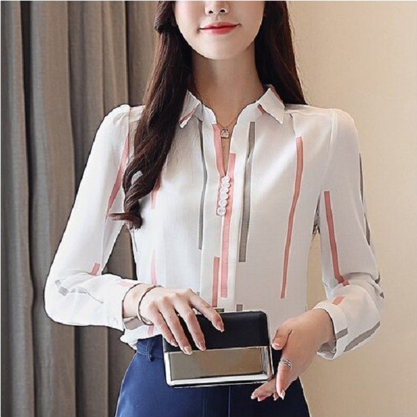 Damesblouse met strepen roze S