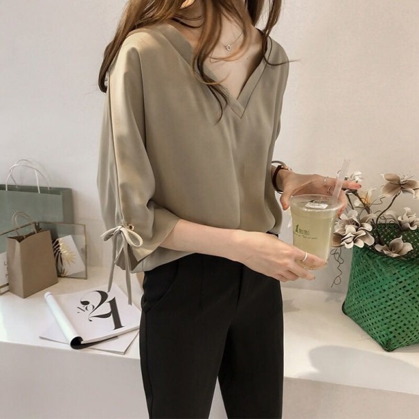 Damesblouse met strik Isadora kaki M