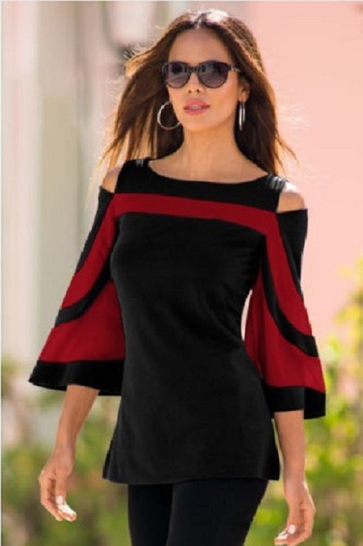 Damesblouse met uitlopende mouwen rood XS