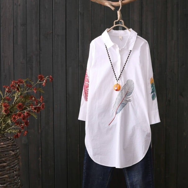 Damesblouse met veren wit L