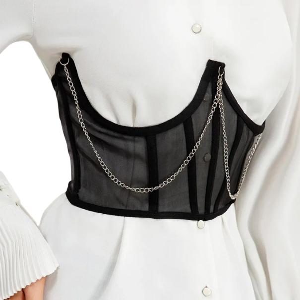 Damescorset Doorzichtig Zwart Ketting Polyester Elegante sexy top onderkleding moderne design S