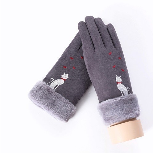 Dameshandschoenen met kattenpatroon J2830 grijs