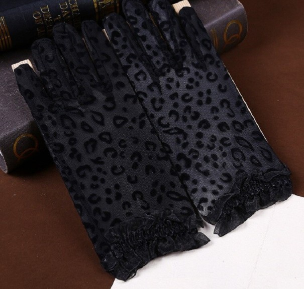 Dameshandschoenen met luipaardmotief zwart
