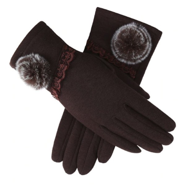 Dameshandschoenen met pompon J822 bruin