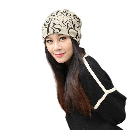 Dameshoed en halsdoek met print 2in1 J2319 lichtbruin