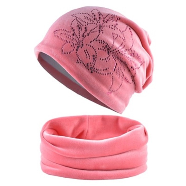 Dameshoed met halsdoek zalmroze